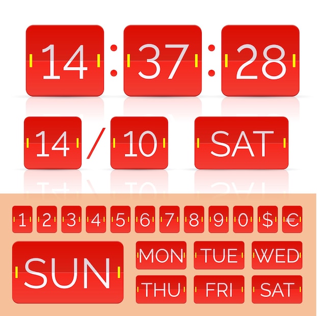 Cronômetro de contagem regressiva vermelho e números do placar. ilustração em vetor eps10