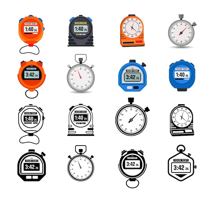 Vetor cronometros clip art ilustrações vetoriais configurar cronometragem um estudo em forma e função medição t