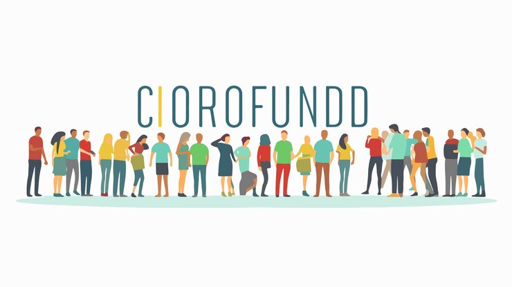 Vetor crowdfunding texto sobre pessoas ilustração de vetor plano de fundo