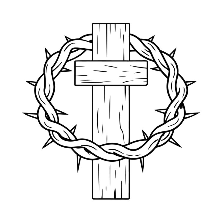 Vetor cruz com coroa de espinhos símbolo do cristianismo e do sacrifício