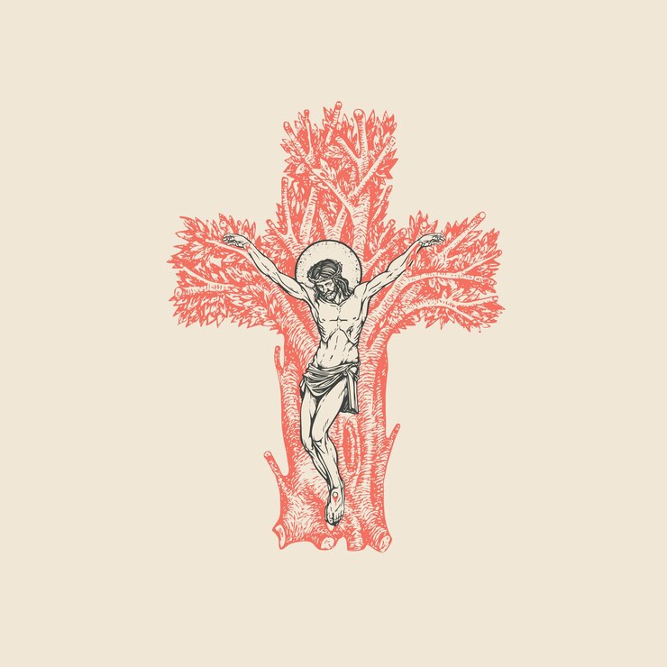 Vetor cruz cristã em forma de árvore com jesus