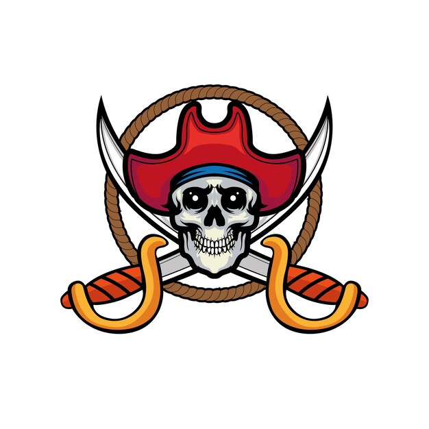 Vetor cruz espada cabeça de pirata logotipo mascote