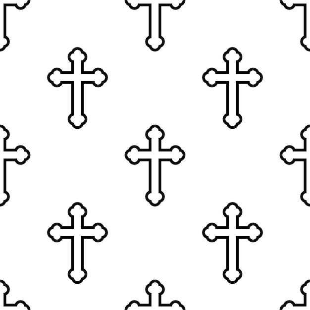 Cruzas cristãs de contorno preto em fundo branco Padrão sem costura vetorial
