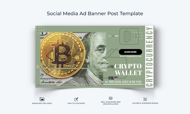 Crypto moeda mídia social facebook banner de anúncio post template premium vector