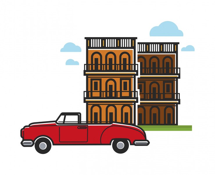 Vetor cuba, famoso, viagem, car, e, arquitetura