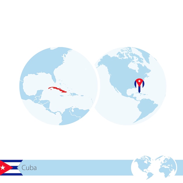 Cuba no globo do mundo com bandeira e mapa regional de cuba. ilustração vetorial.