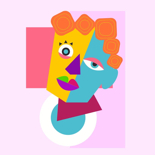 Cubismo Rosto Feminino Estilo Arte Design Ilustração Vetorial