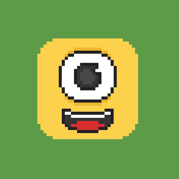 Vetor cubo de um olho com emoção feliz no estilo pixel art