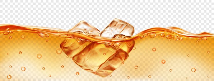 Vetor cubos de gelo amarelos translúcidos flutuando na água com bolhas de ar isoladas em fundo transparente