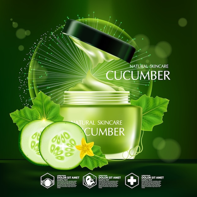 Cucumber natural moisture skin care cosmetic.