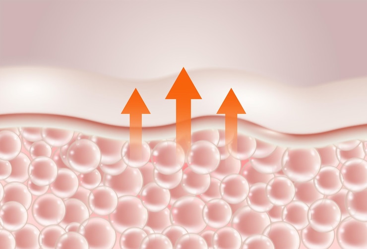 Vetor cuidados com a pele e rejuvenescimento hidratante com soro de colágeno e ácido hialurônico renderização 3d