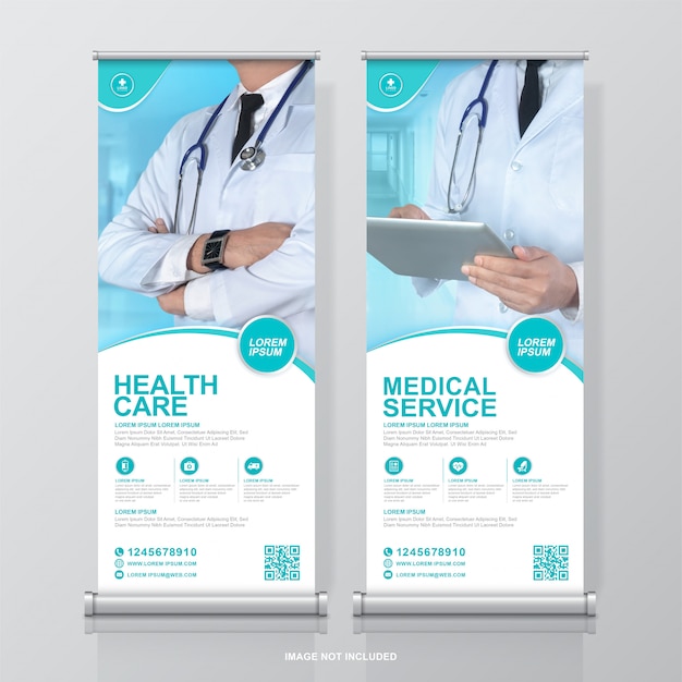 Cuidados de saúde e médicos roll up design e modelo de banner standee para exposição