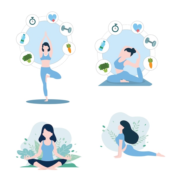 cuidados de saúde ioga fitness meditar conforto design plano