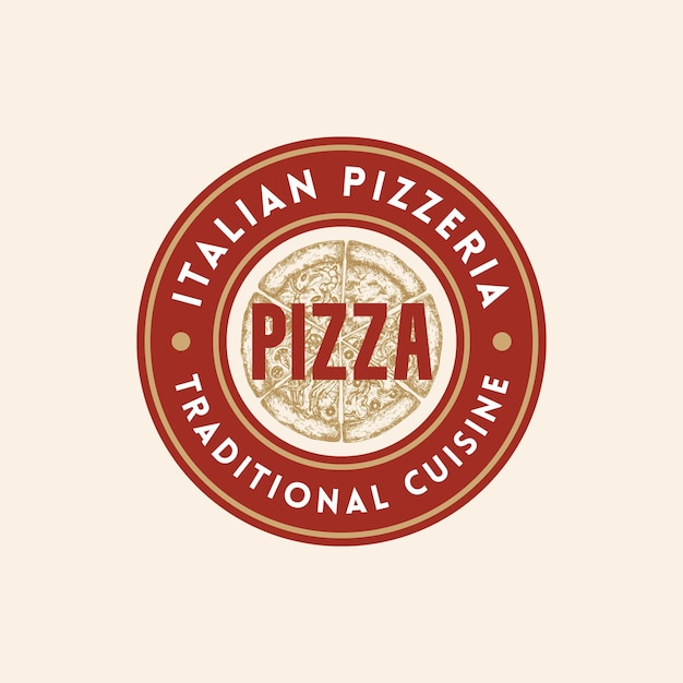 Vetor culinária italiana vetor abstrato sinal logotipo modelo mão desenhada esboço pizza com tipografia retrô tradicional comida mediterrânea quadro distintivo emblema isolado