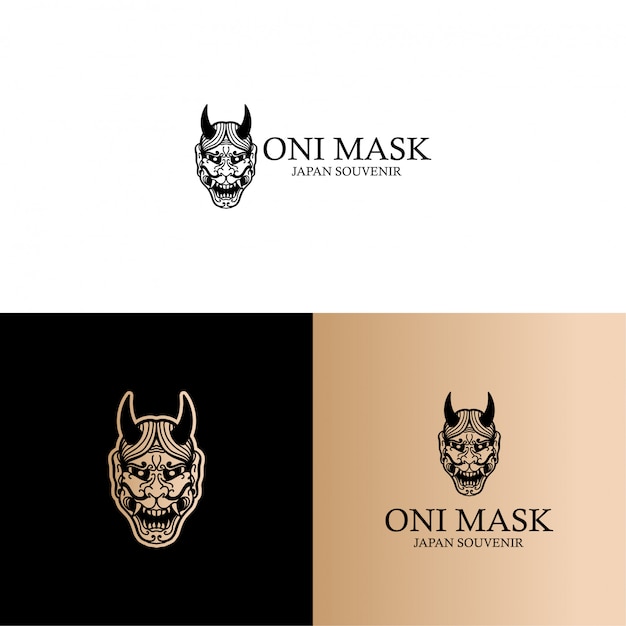 Cultura japão máscara oni logotipo linha arte modelo editável