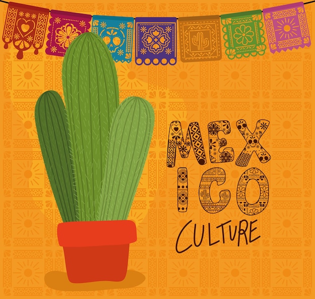 Cultura mexicana com desenho de cactos, tema turístico mexicano