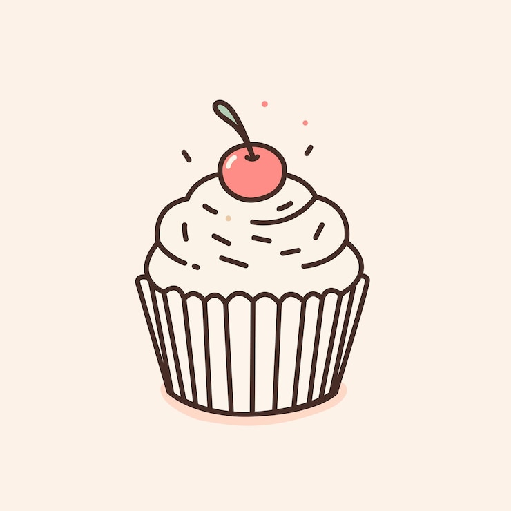 Vetor cupcake bonito em um estilo linear em um fundo colorido ilustração vetorial para