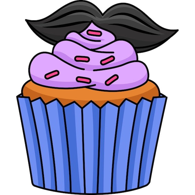 Vetor cupcake com bigode cartoon colorido clipart