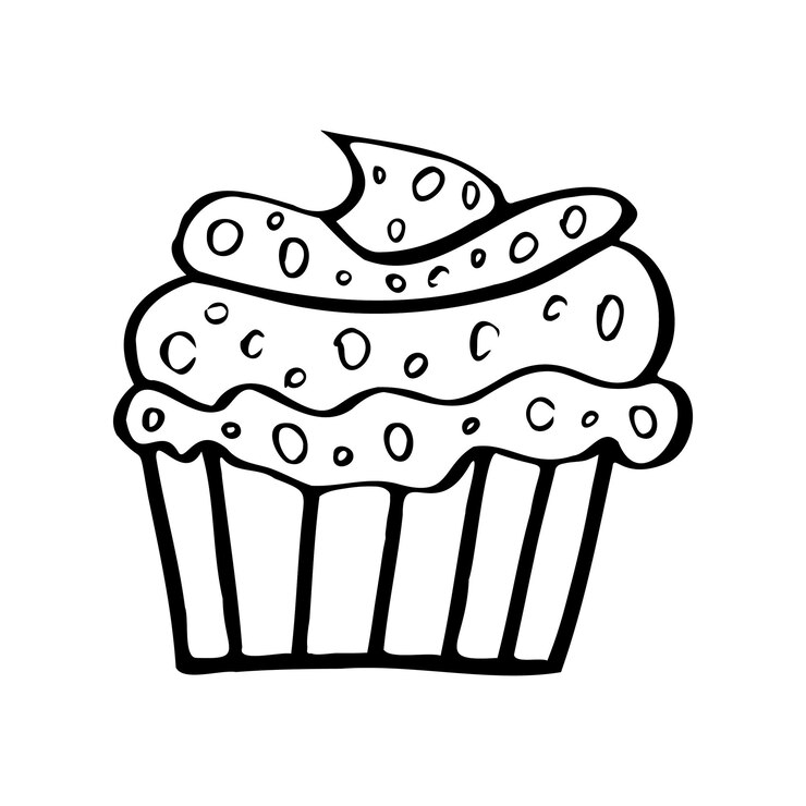 Vetor cupcake com elemento de contorno preto e branco isolado de vetor de decoração para colorir