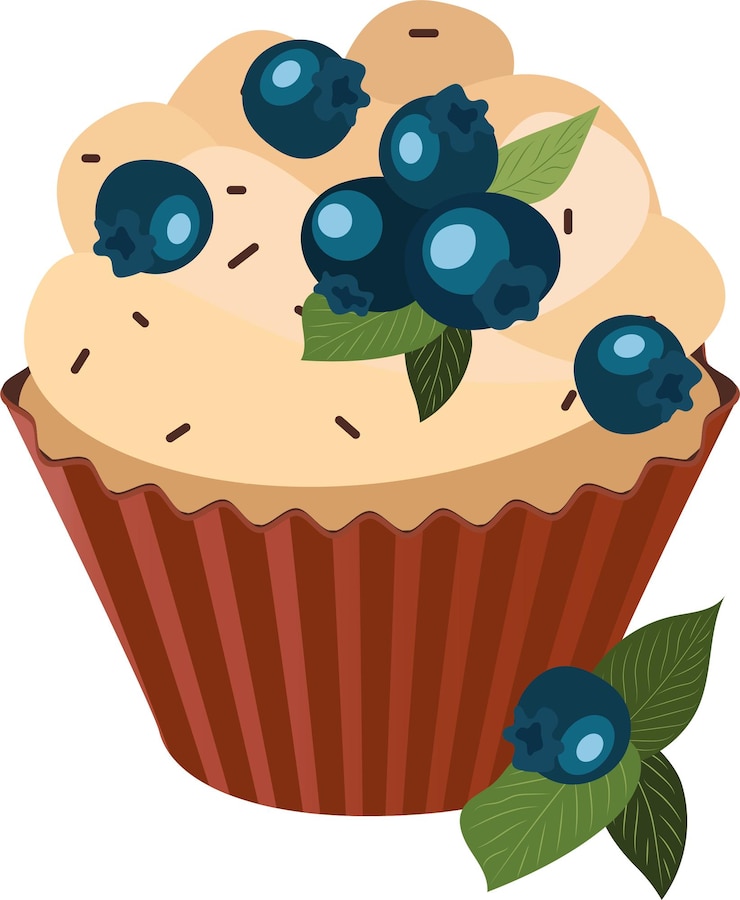 Vetor cupcake com mirtilos. doces. produtos de confeitaria. ilustração vetorial de alta qualidade.