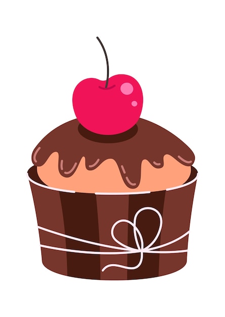 Vetor cupcake com uma ilustração plana de cereja