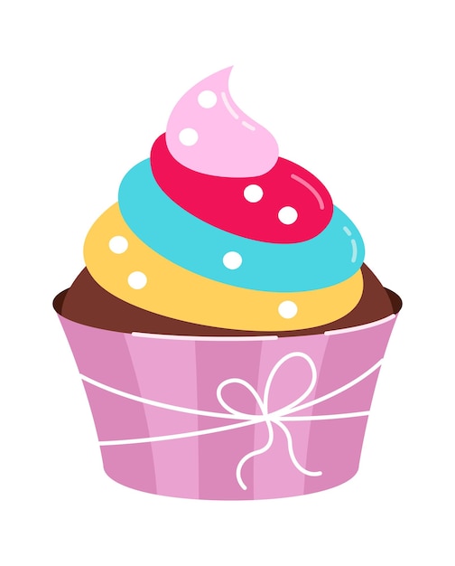 Cupcake com uma ilustração plana de creme
