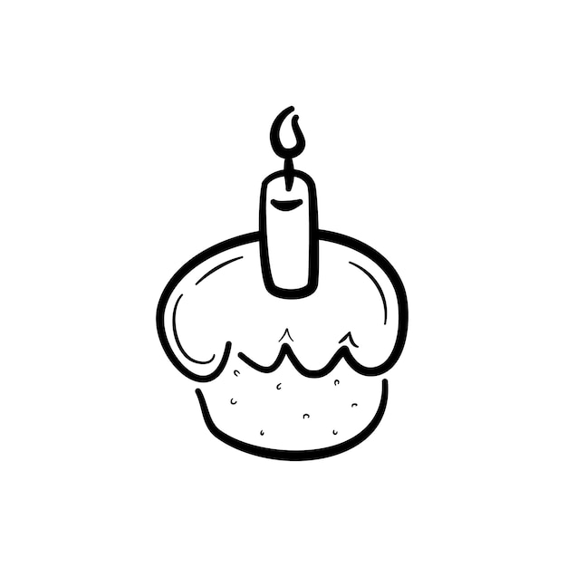 Cupcake de aniversário desenhado à mão com vela acesa sobremesa para festa de aniversário