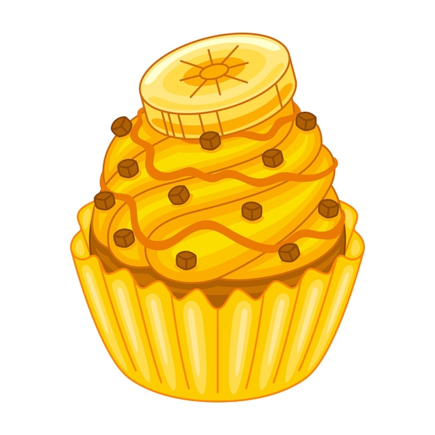 Vetor cupcake de banana e caramelo em ilustração vetorial