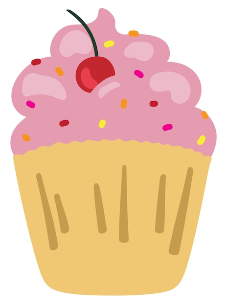 Cupcake de baunilha com cereja ilustração vetorial desenhada à mão