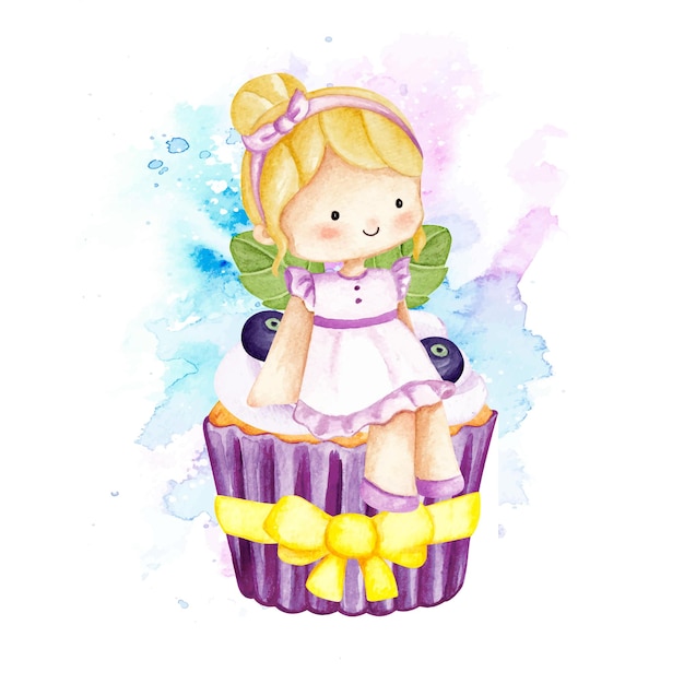 Cupcake de fada em aquarela