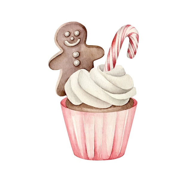 Cupcake de Natal com boneco de gengibre e pirulito