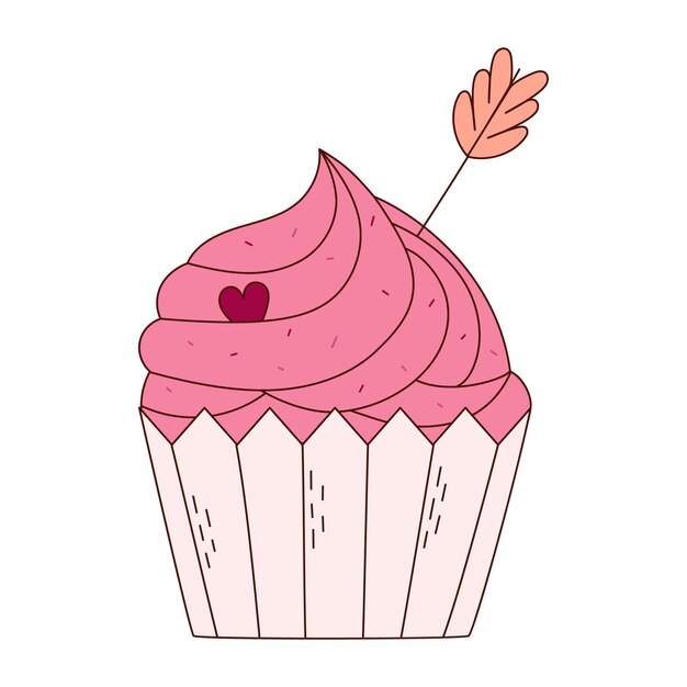 Cupcake desenhado à mão para o dia dos namorados Elementos de design para cartões de saudação de cartazes