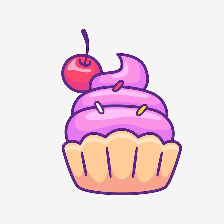 Vetor cupcake doce com ilustração de desenhos animados de cereja