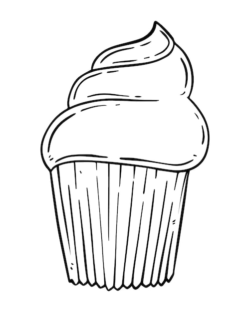 Vetor cupcake doce sobremesa doodle linear