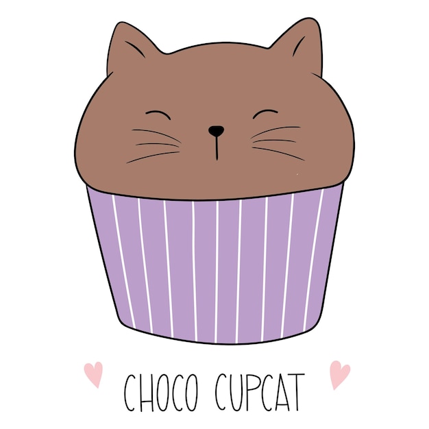 Cupcake em forma de gato doodle cartoon style objetos isolados no fundo branco