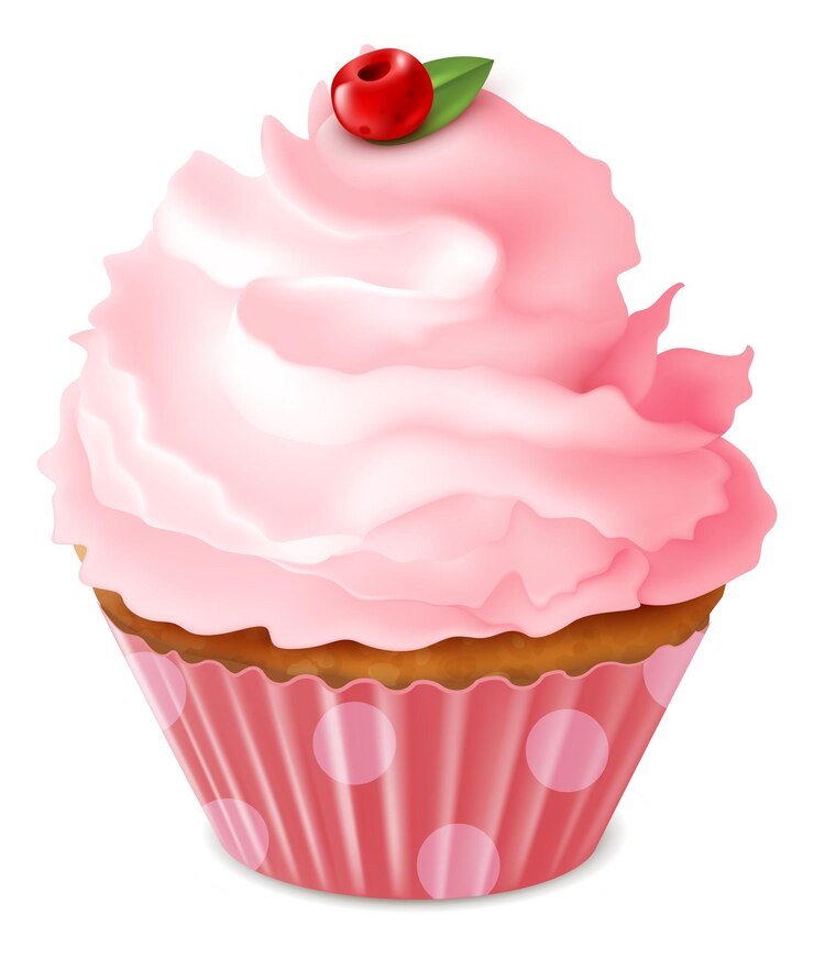 Vetor cupcake rosa com redemoinho de creme sobremesa doce realista