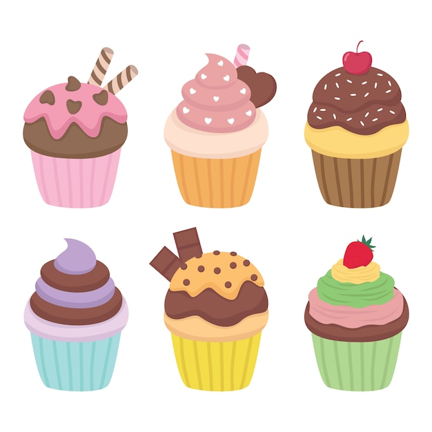 Vetor cupcake vector conjunto ilustração