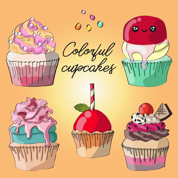 Vetor cupcakes coloridos