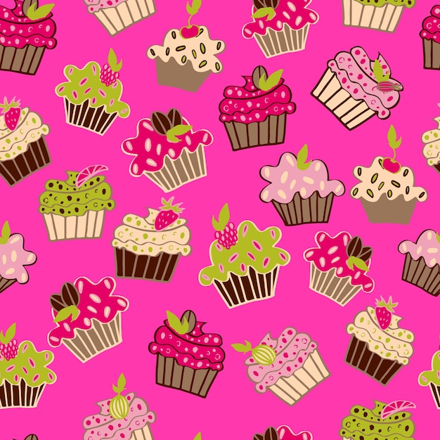 Cupcakes fofos de padrão sem emenda de vetor