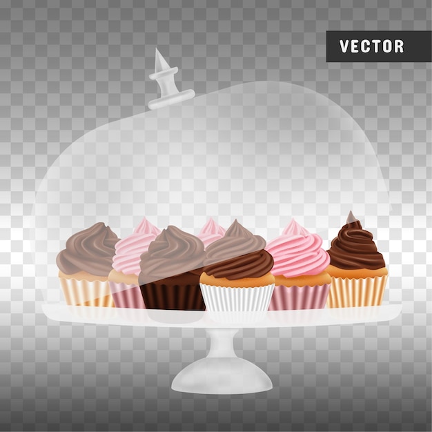 Vetor cupcakes no carrinho de bolo