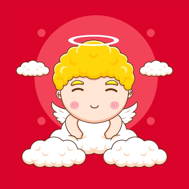 Cupido bonito no personagem de desenho animado da nuvem