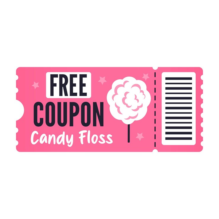 Vetor cupom rosa fofo grátis com ilustração de algodão doce branco