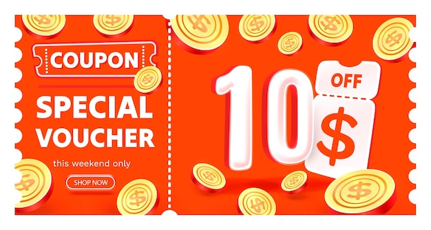 Cupom voucher especial de 10 dólares verifique a oferta especial do banner vetor