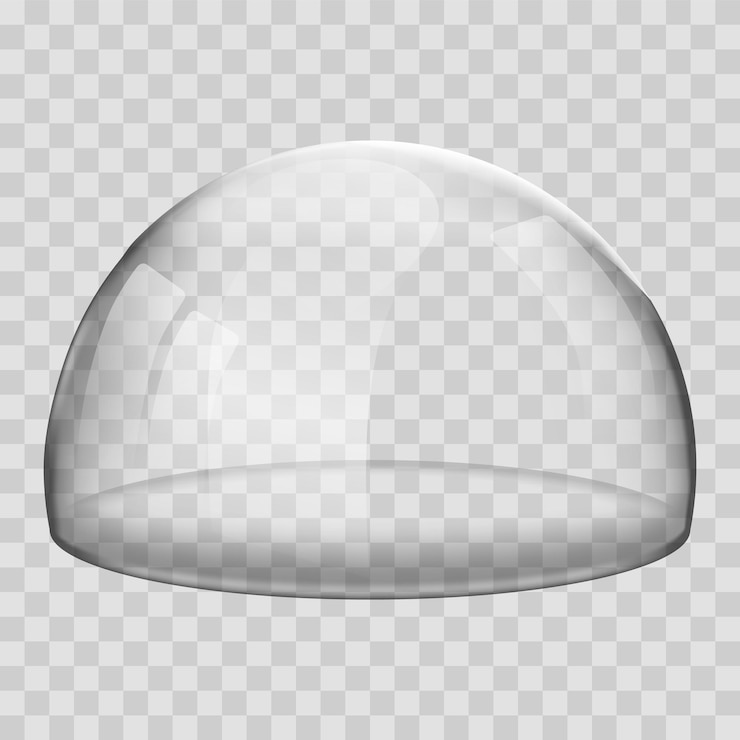 Vetor cúpula de vidro 3d realista esférica utensílios de cozinha laboratório ou caixa de exposição vetor isolado forma brilhante de segurança de vitrine em fundo transparente