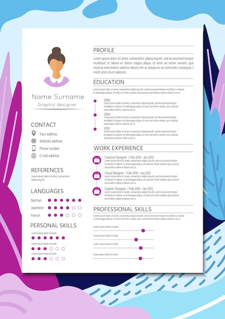 Vetor currículo feminino com design infográfico cv elegante definido para mulheres