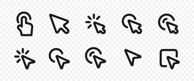 Cursor icon set Arrow e ponteiro de mão com símbolo de clique para sites e UI Vector EPS 10