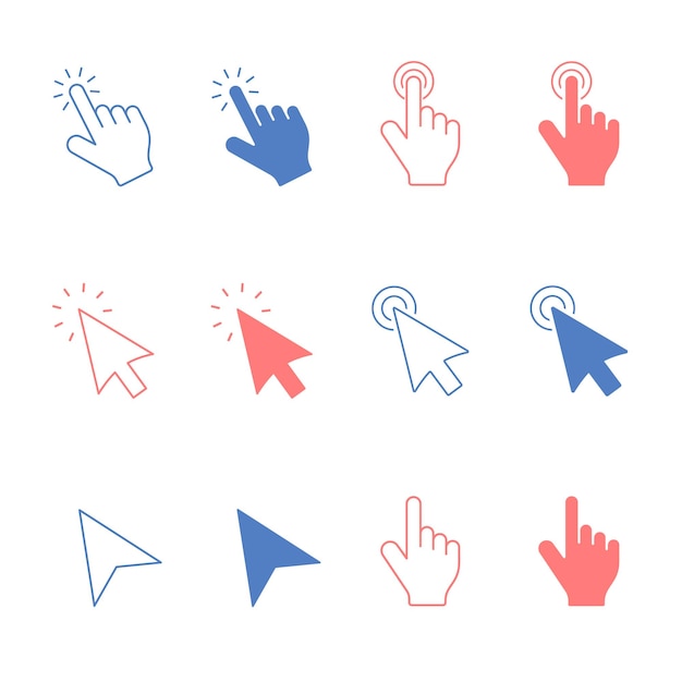 Cursores ícones clique definido Vector símbolos isolados