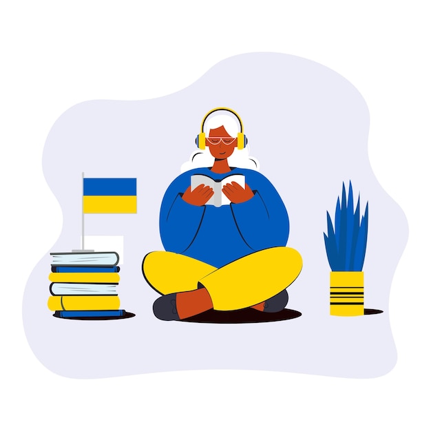 Vetor cursos de língua ucraniana online ilustração plana educação a distância
