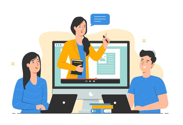 Vetor cursos online e ilustração do conceito de tutorial