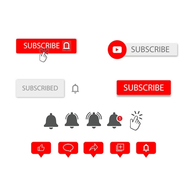 Curta, comente, compartilhe e inscreva-se. conjunto de ícones de botão para assinatura de canal